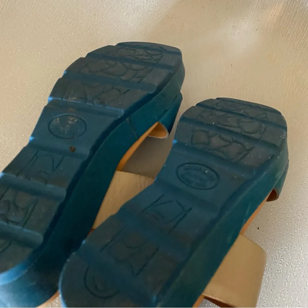 Kork-Ease leather wedge teal blue platform strap buckle sandals 8m